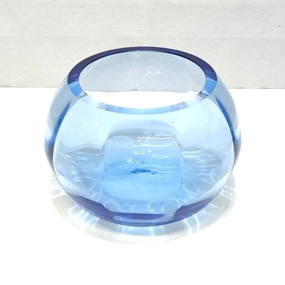 Tiffin Optic Copen Blue Art Glass Bowl Handcrafted Elegant Collectible Vintage - Picture 8 of 10